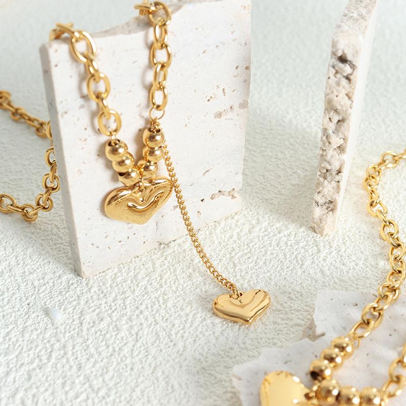 316L Stainless Steel Heart Pendant Necklace For Women 18K Gold Plated No Tarnish Women's Hip Hop Rock Style Thick Necklaces