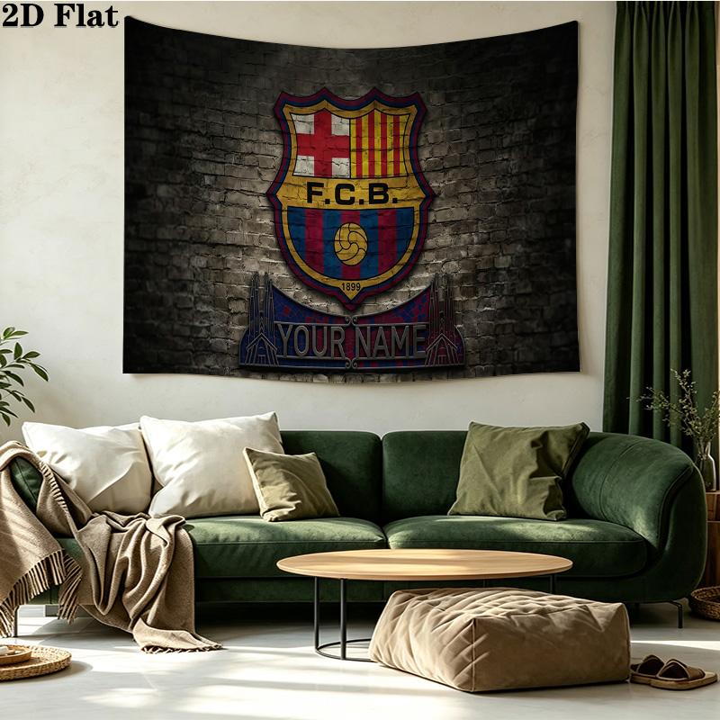 Custom Name FC Barcelona Printed Tapestry – Wall Hanging for Bedrooms, Dorms, and Home Decor