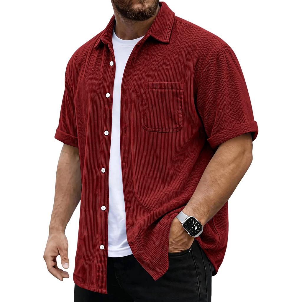Men's Versatile Casual Corduroy Button-down Short-sleeved Shirt With Pockets