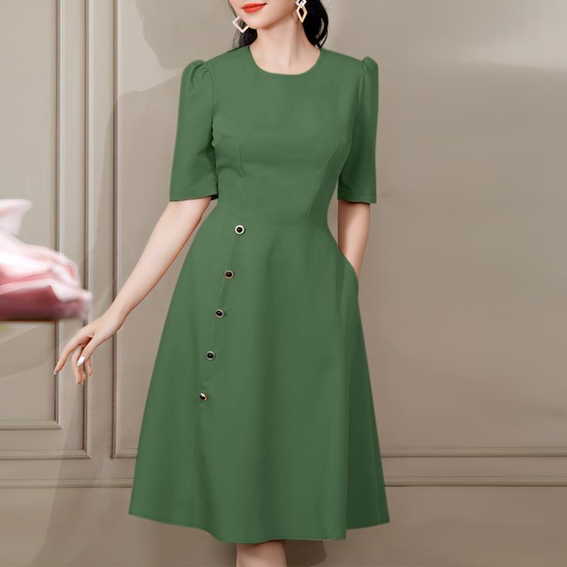 

ZANZEA Жіноча повсякденна однотонна сукня з круглим вирізом і короткими рукавами 5XL зелений