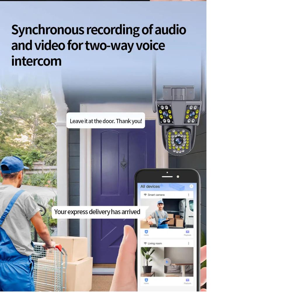 6K 12MP WiFi Surveillance 10X Zoom Three Screens Outdoor PTZ IP Camera Motion Tracking Security Protection 9MP Video Cams