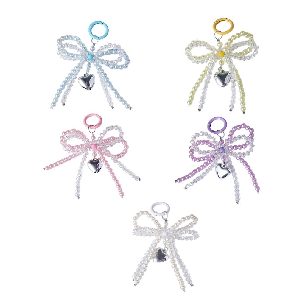 Versatile Fashion Bag Accessory Chic Pearls and Crystal Bowknot Pendant Keychain Accessory for Purses and Phones