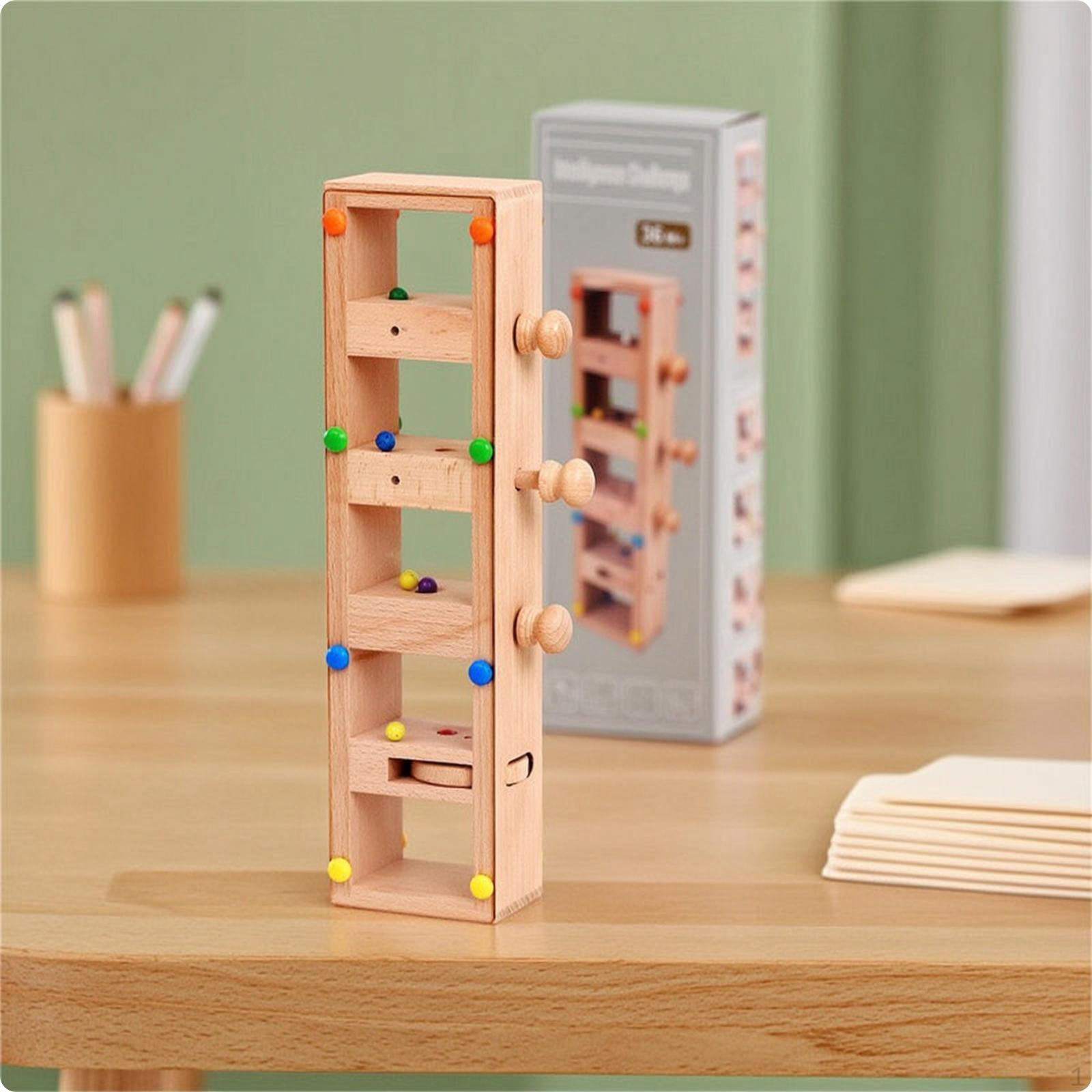 Wooden Pylon Toy Montessori Bead Maze Educational with Knobs for Young Children,
