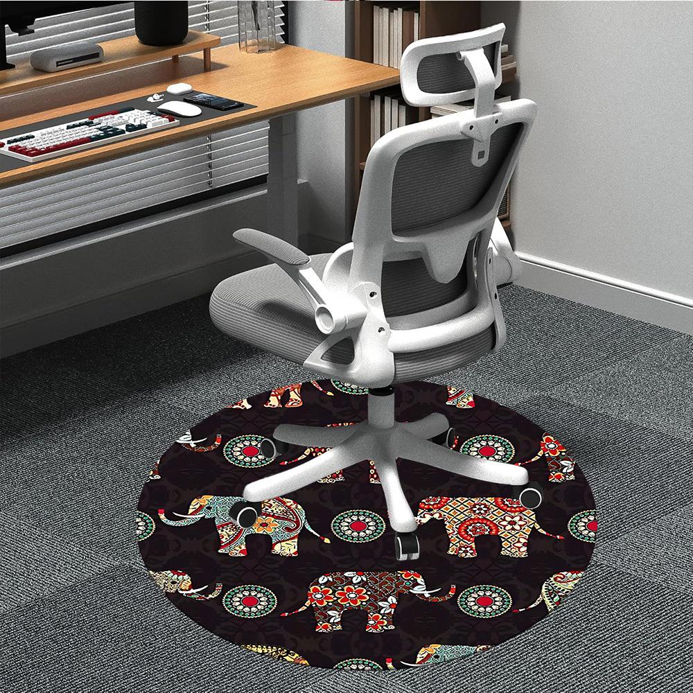 1PC Elephant Mandala Office Round Area Rug, Mat Suitable For Office, Under Office Chairs Bedroom Living Room Home Decor, Room Deco