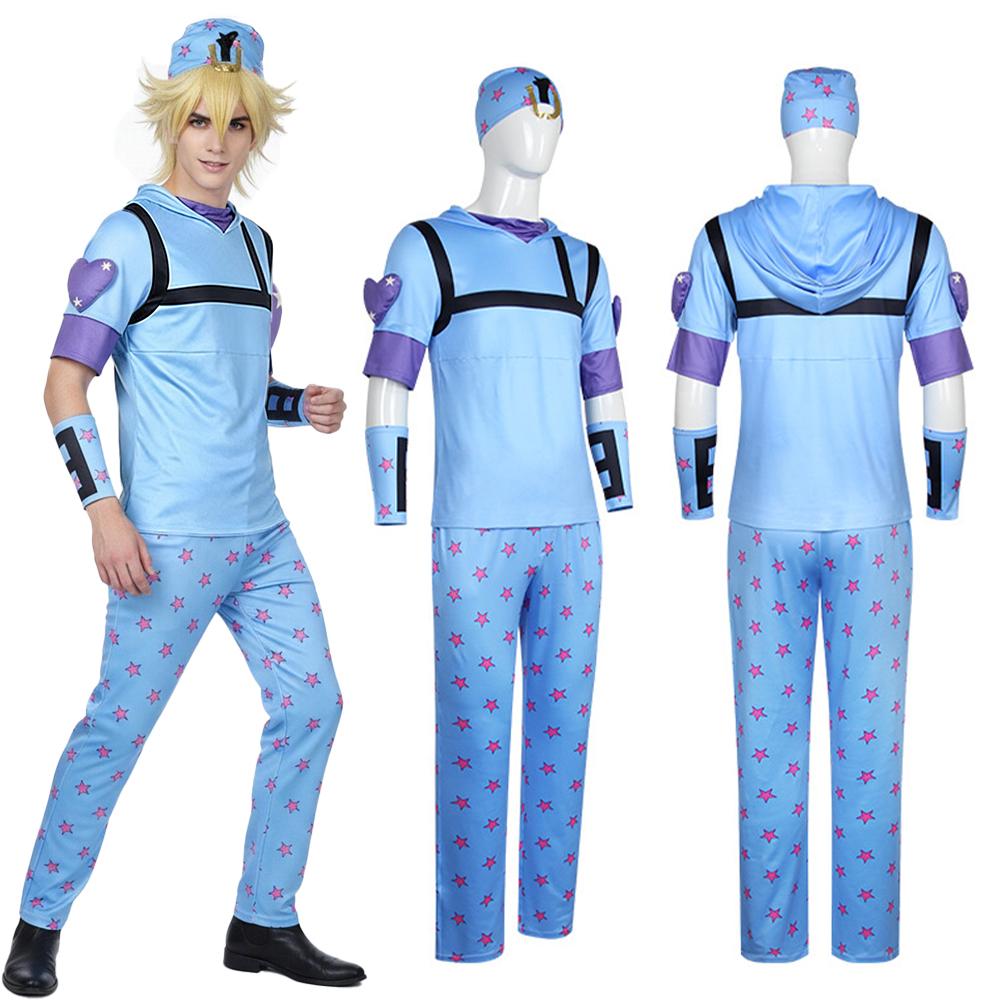 Anime Cosplay Costume Set Blue Short-sleeve Shirt Pants Gloves And Headscarf Set Anime Convention Clothes Halloween Costume