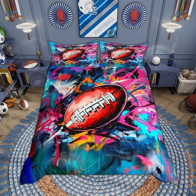 Homewish Teens Sports Theme Duvet Cover Set Hippie Graffiti Ball Game Bedding Baseball Basketball Football Quilt Cover Set