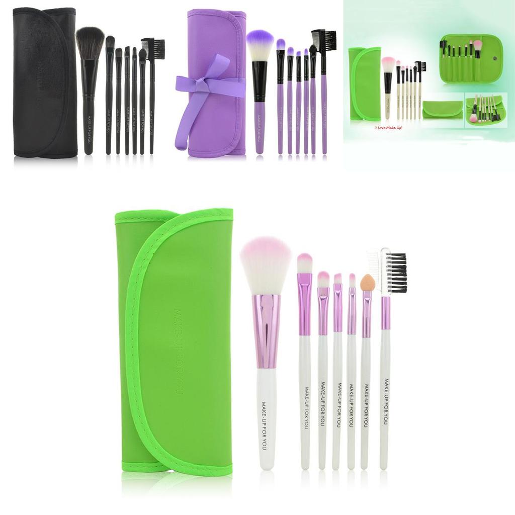 Luxurious 7pcs Makeup Brushes Set With Soft Artificial Fibers And Wooden Handles
