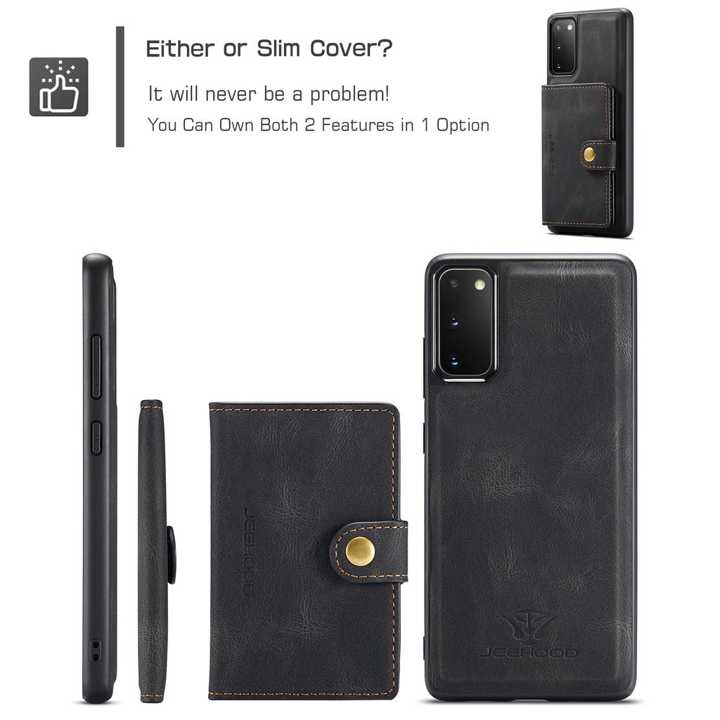 For Samsung Galaxy S20 5G Case JEEHOOD J01 Retro Leather Phone Back Cover with Detachable Magnetic Card Holder