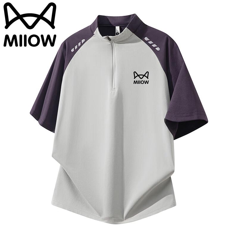MiiOW Men's Colorblock Stand-Collar Short Sleeve T-shirt