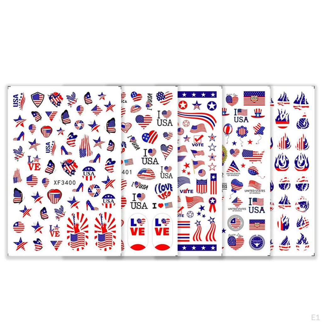 8 Sheets Girls Flag Pattern Nail Nails Decals Decor