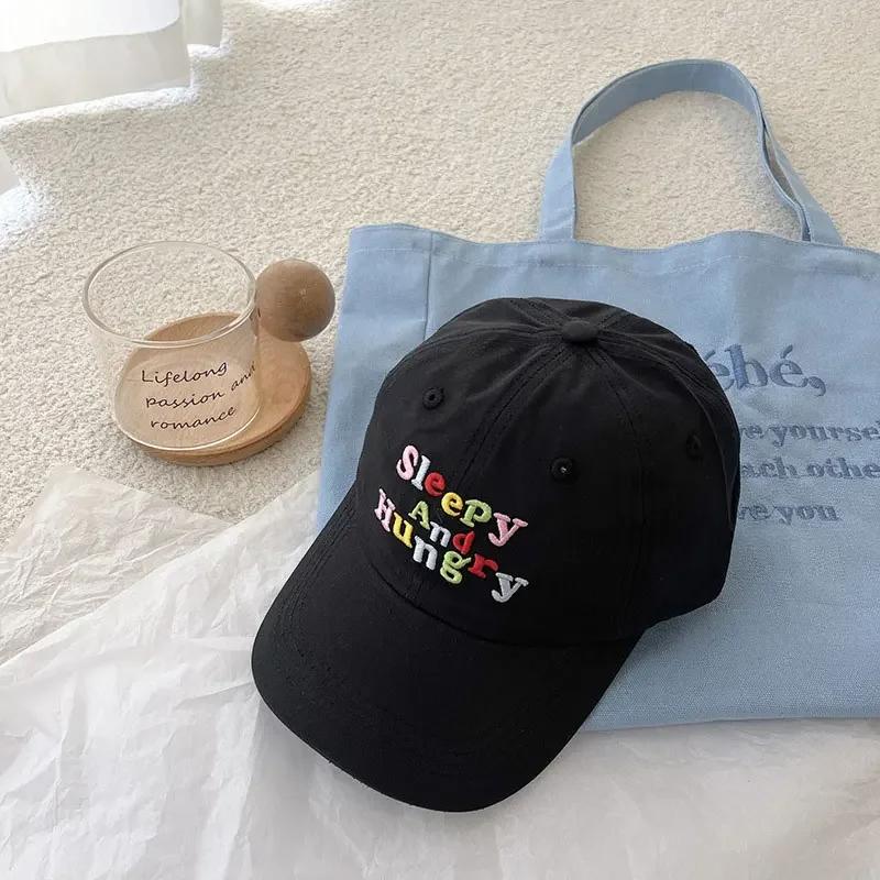 

Women Letter Embroidery Baseball Cap Solid Color Cotton Duck Tongue Cap Girls Outdoor Sun Protection Hat Adjustable