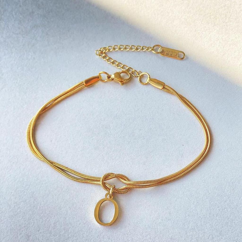 Valentine's Day Stainless Steel Herringbone & Snake Chain Bracelet with 26 Letters Pendant