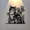 Vintage Iron Cat and Tulip Garden Wall Decor Sculpture Gift