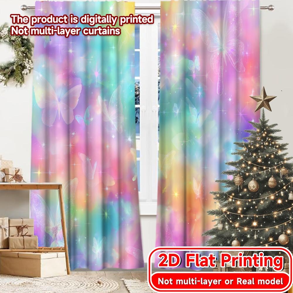 

2D Flat Printing 2pcs Butterfly Spectrum Fashionable Chic Curtains Machine Washable Fabric Curtains Decorations Outdoor 100*130 HOOK 1pcs