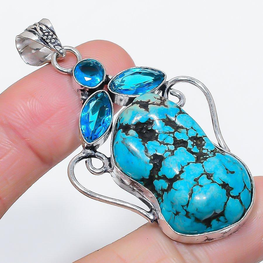 

Натуральная тибетская бирюза, топаз, ювелирная подвеска из стерлингового серебра 925 пробы 2,40 i6g02