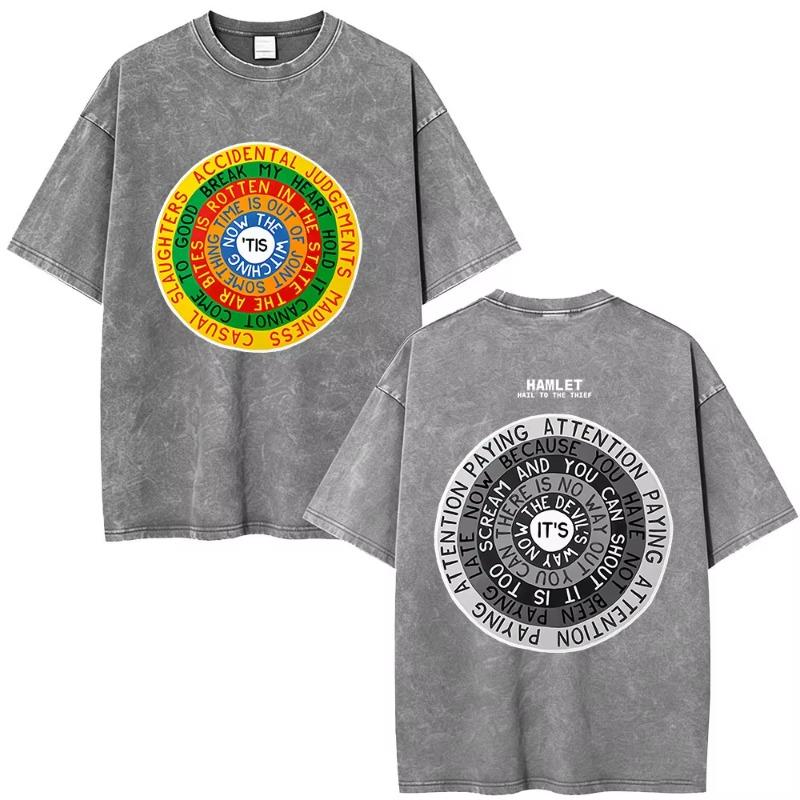 Vintage Washed Radiohead Semaphore Rock Band T-shirt Men  Clothing Fashion Hip Hop Gothic T Shirts Cotton Casual T-shirts