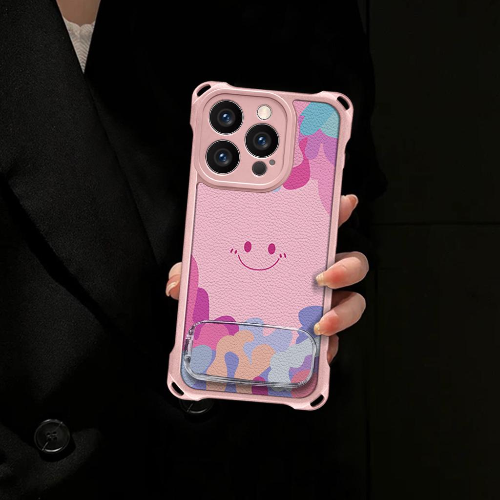 Smiley Face Is Suitable for Apple 13Pro Mobile Phone Case 17 Makeup Bracket 16 Cute 15p Leather Pattern 14 Lanyard Anti-drop Case
