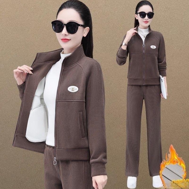 Thick Velvet Casual Sportswear Suit for Women Autumn and Winter Small Cardigan Sweatshirt Sweatpants Two-piece Set