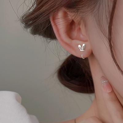 Cute Rabbit Ear Stud Earrings Female Playful Design Sleeping Free Earrings Hollow Rabbit Ear Hook