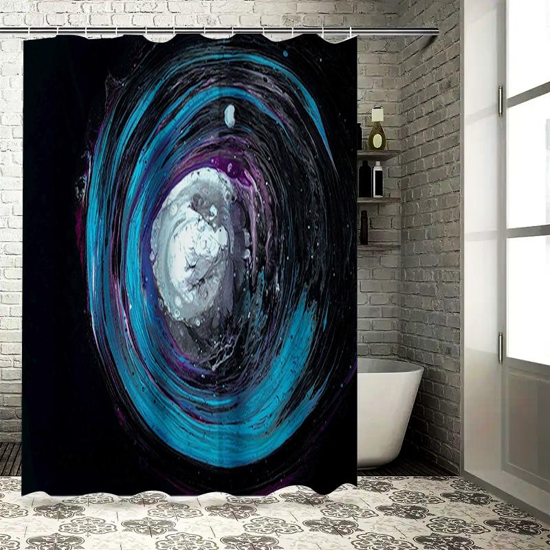 Modern Space-themed Shower Curtain Black Blue Purple White Circle Pattern Decorative Bath Mat Set for Home Bathroom Accessories 90x180cm