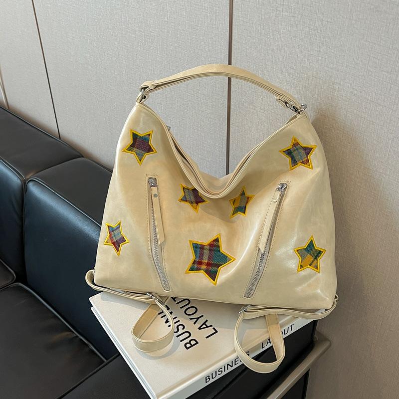 Stylová PU taška tote s hvězdným designem pro ženy Velkokapacitní taška přes rameno na zip