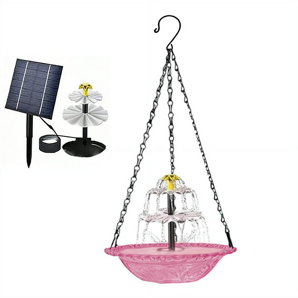 Solar Cascade Hanging Bird Bath Fountain, Solar Water Pump Three-Tiered Bird Bath Tub , Hanging Hook for Garden Patio Wildlife