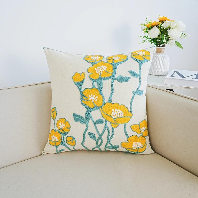 1pc Spring Embroidered Floral Cushion Cover, Soft Fabric, 45*45CM, Suitable For Living Room, Bedroom, Sofa, Home Decor
