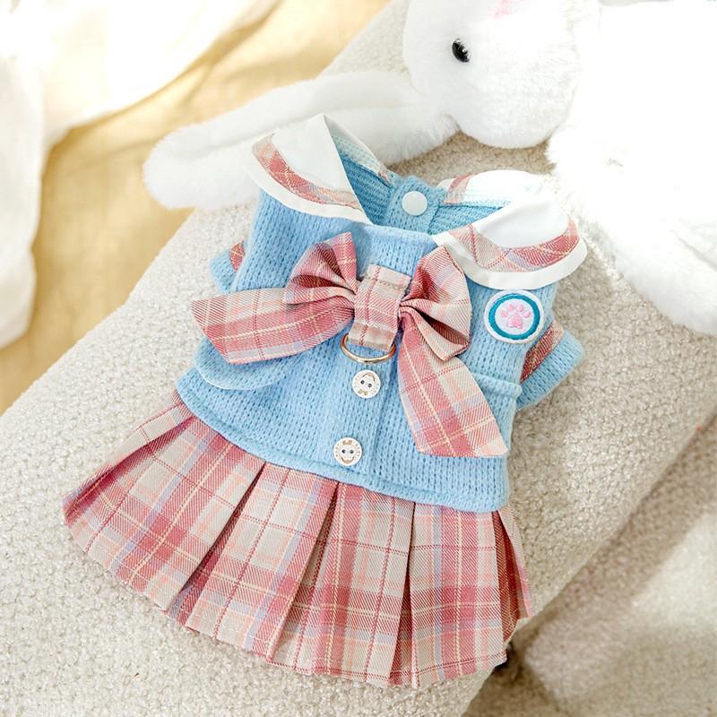 Autumn and Winter Puppy Dog Korean College Style Couple Suit Teddy Bear Four-legged Cat Skirt Pet Clothes