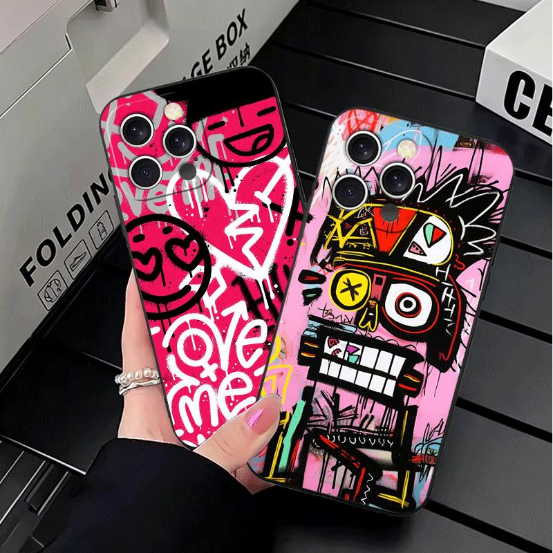 Graffiti Fashion Art Soft Phone Case for iPhone 16 16E 17 Air 15 Pro Max 14 Plus 13 Mini 11 12 7 Black Cover Back Shell