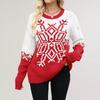 Women's Fashionable Round Neck Long Sleeved Christmas Snowflake Sweater Casual Pullover Knitted Sweater Top