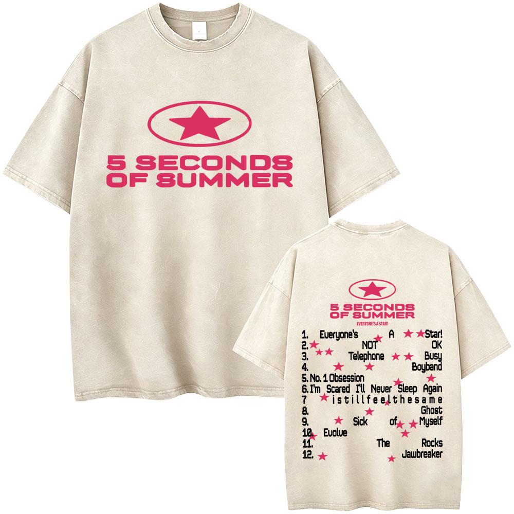 Punk Rock Band 5 Seconds of Summer Washed Vintage Tshirt Everyones A Star Merch 2026 Tshirts Men Women Hip Hop Gothic T Shirt