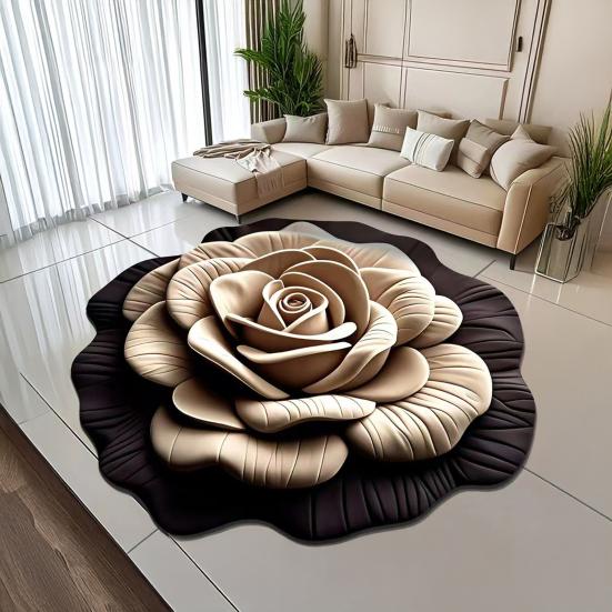 Yousheng Diatomaceous Earth Floor Mat 3D Realistic Flower Pattern Non-Slip Backing Door Mat Living Room Bathroom Kitchen Absorbent Mat