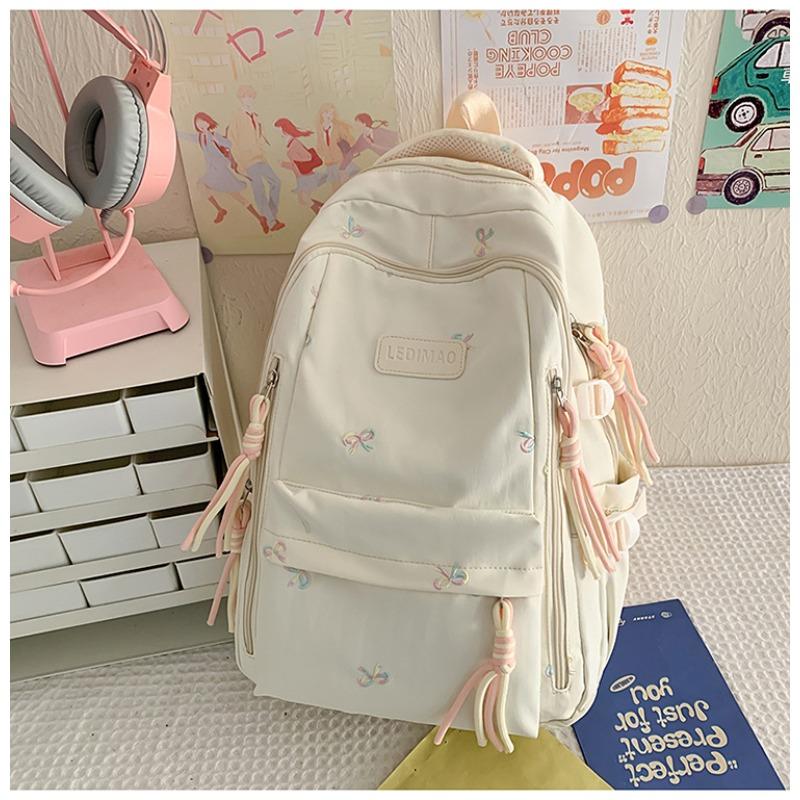 Bow embroidery small fresh schoolbag junior high school girls high value ins large capacity backpack high school backpack