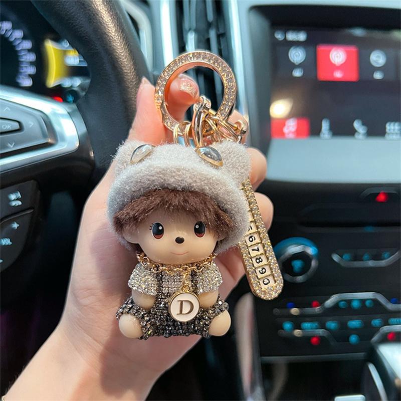 

Stylish Luxurious Anti-Loss Car Key Keychain Doll Keychain with Phone Number Tag Women s Keychain Women s Bag Charm Gift for Girls серый