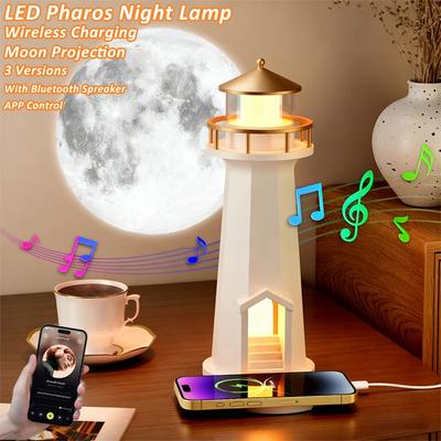 LED Moon Projector Light Bluetooth Speaker Phone Wireless Charger APP Control Atmosphere Night Lamp for Room Decor Kids Gift