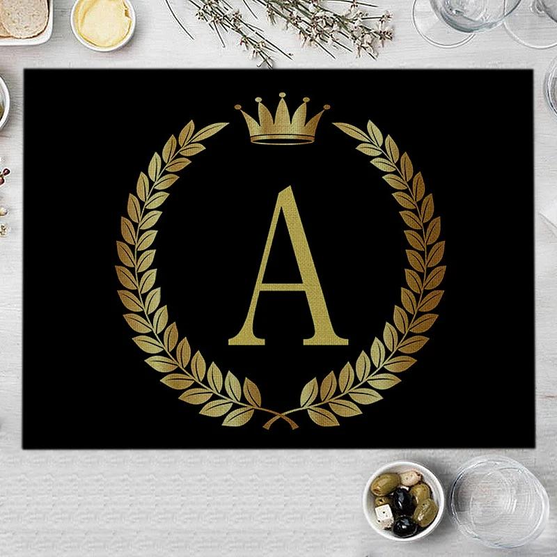 1PC Home Decor Black Gold Letter Printing Linen Placemat for Dining Table Drink Coaster Home Decoration Modern Kitchen Cup Pads