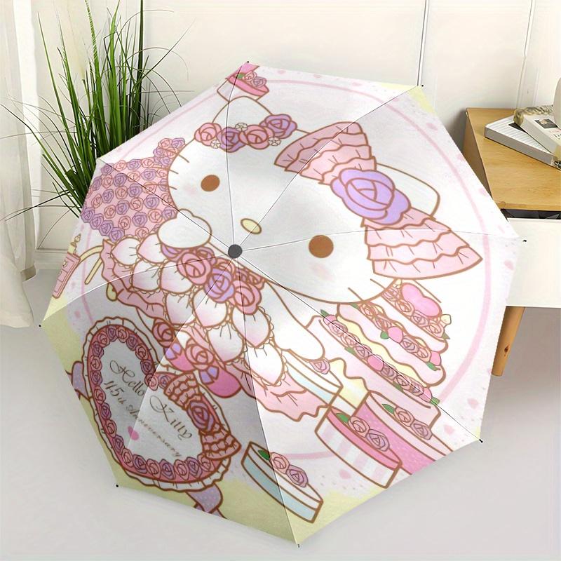 

45th Anniversary of Hello Kitty Automatic Open/CloseUmbrella-CuteUmbrella with Cute Design, Portable 3-Fold Compact Umbrella for Men & Women, Valentin