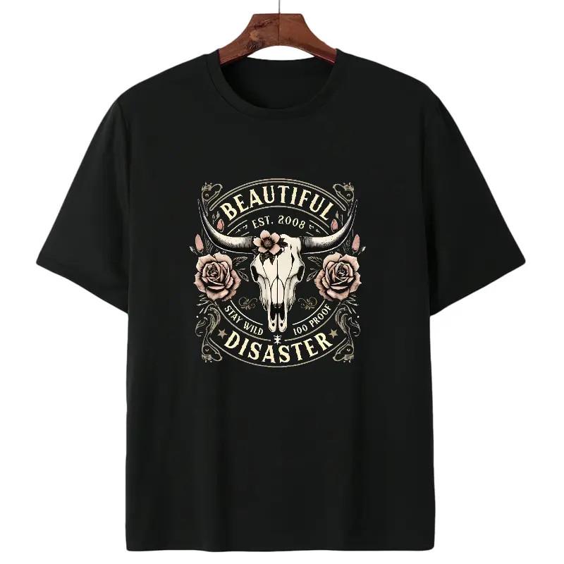 Western Cowboy T-Shirt Women Bull Skull Floral Vintage 2008 Graphic Tee S