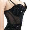 European & American Spaghetti Strap Sequin Mesh See-Through Irregular Slit Dress for Women