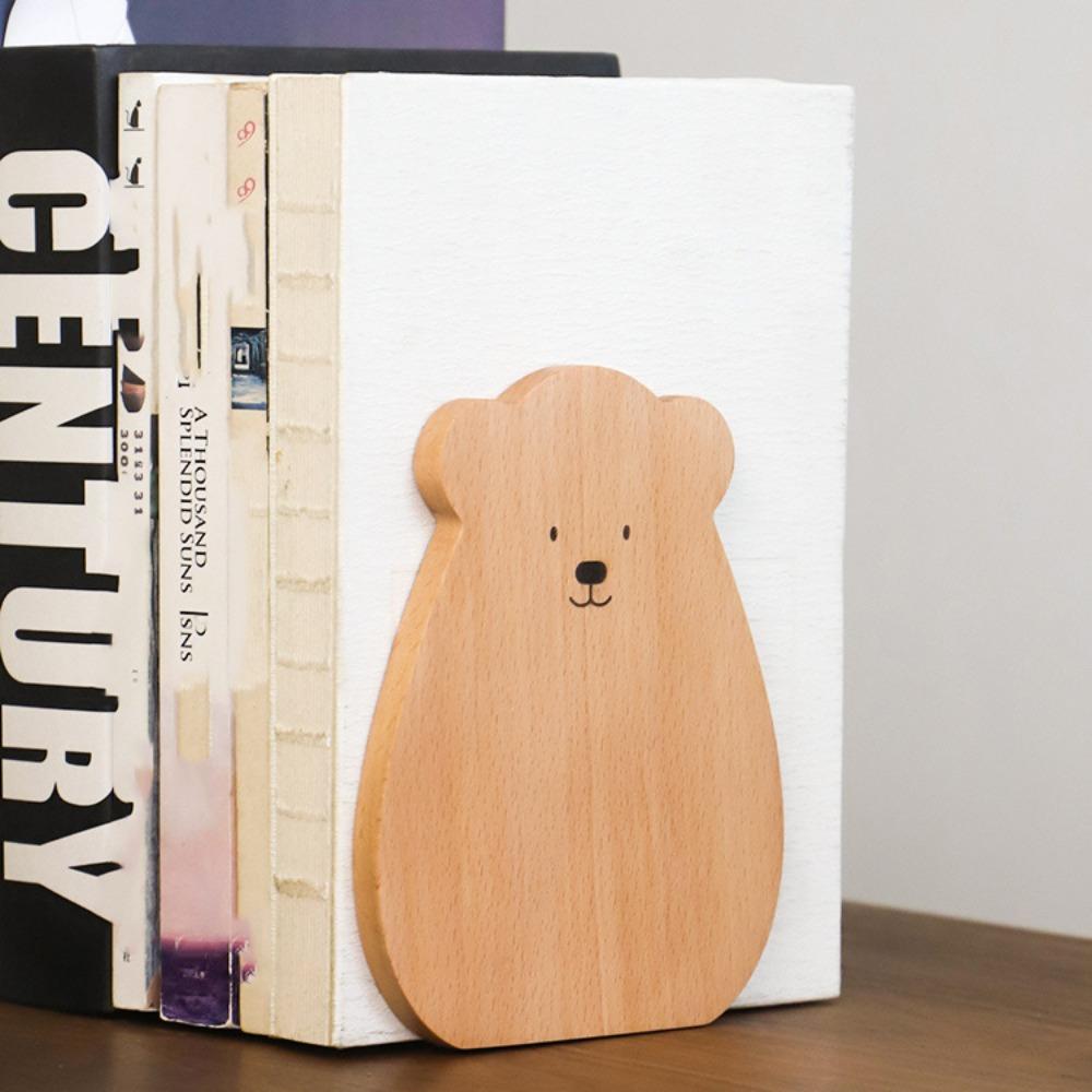 Book Organizer Walnut L-shaped Desk Organizer Animal Shape Cartoon Bear Wood Bookend  Desktop Decor