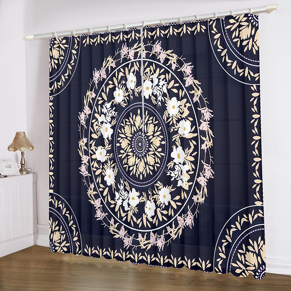 2 Panel Gold Black Curtain Pattern Geometric Curtain for Bedroom Living Room Floor-to-ceiling Window Shutters Blinds Grommet Top