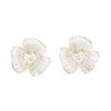 Korean sweet blue and white oil-dripping petal earrings temperament diamond-set exquisite flowers without ear piercings earrings women's models