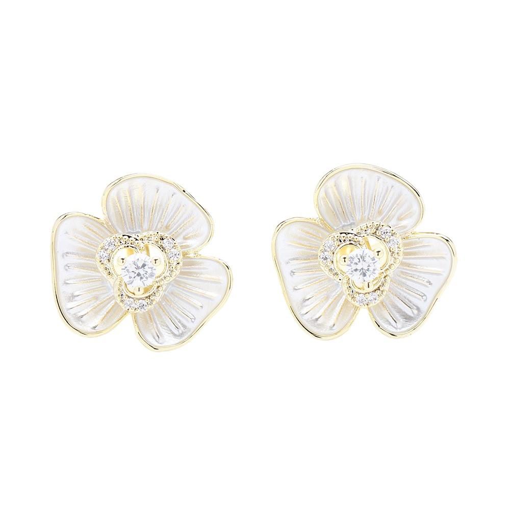 Korean sweet blue and white oil-dripping petal earrings temperament diamond-set exquisite flowers without ear piercings earrings women's models
