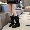 Inner Heightening Boots Women's 2025 New Autumn Retro Versatile Stacking Boots Belt Buckle Slim Tall Knight Boots