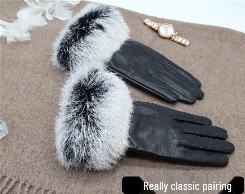 Women’s Winter Touchscreen Sheepskin Gloves - Warm, Windproof, Fur-Lined for Driving, Skiing, Riding