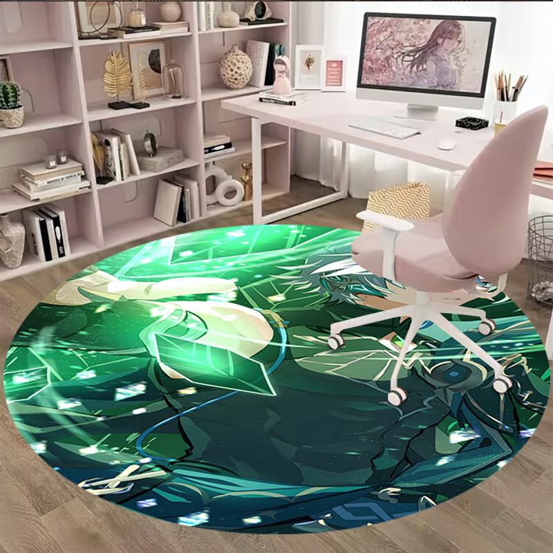 1pc Genshin Impact Alhaitham1 Print Round Carpet Chair Round Carpet Suitable for Bedroom Living Room Home Decorative Carpet