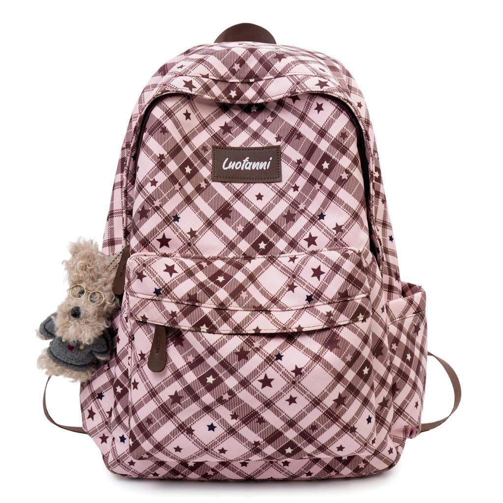 Schoolbag backpack 1011 new high-value retro plaid star student schoolbag large-capacity travel backpack