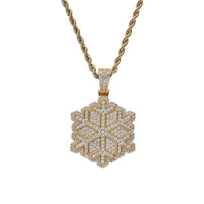 Snowflake Pendant Necklace: Hip Hop Jewelry with Zircon Inlaid Copper - European & American Style, Christmas Themed Rapper Accessories.
