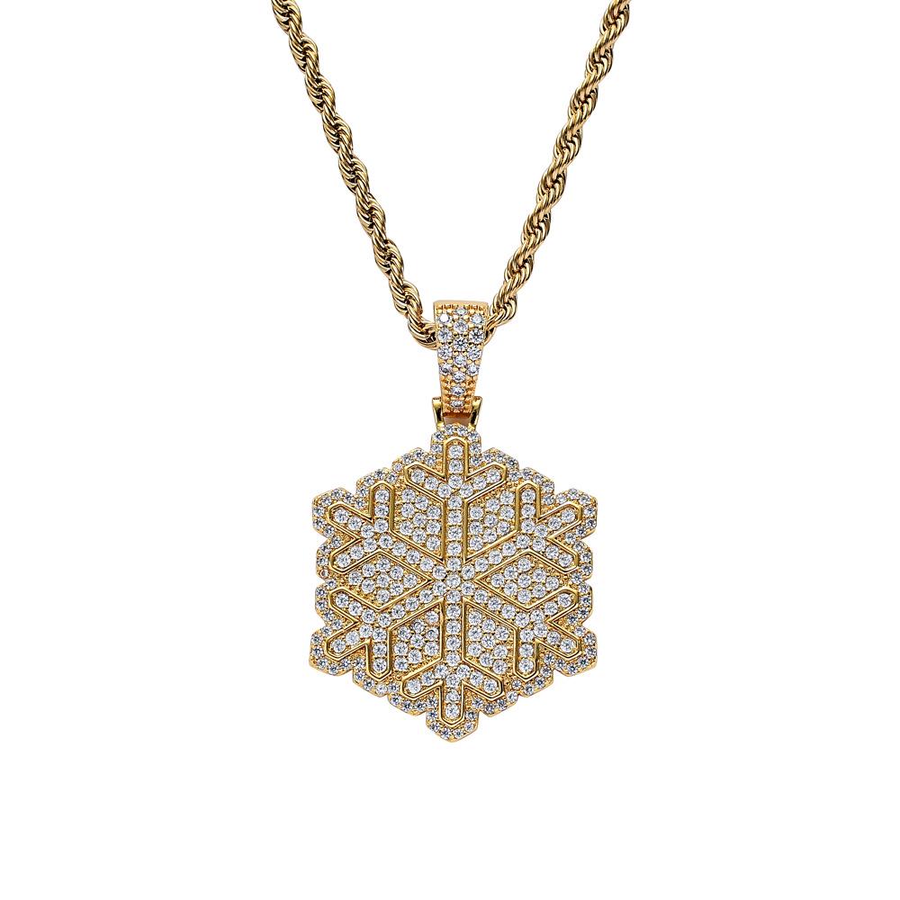 

Ожерелье с подвеской в ​​виде снежинки: Хип-хоп украшения из меди с циркониевыми вставками - Европейский и американский стиль, аксессуары для рэперов на рождественскую тематику. Gold Pendant (No Chain)