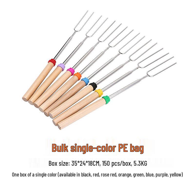 Telescopic BBQ Tool Set: 5-Piece Stainless Steel Fork with Wooden Handle